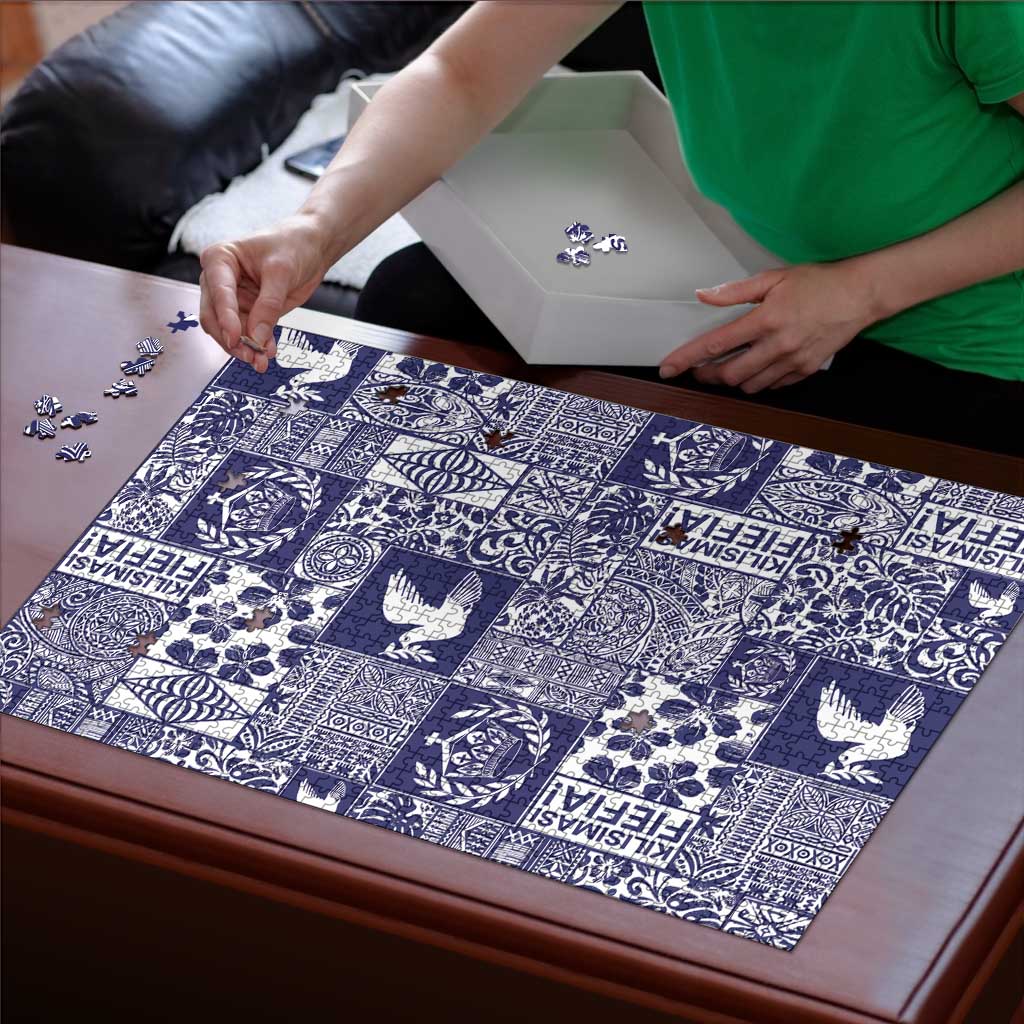 Blue Tonga Kilisimasi Fiefia Puzzle Pacific Patchwork Xmas Vibes - Polynesian Pride