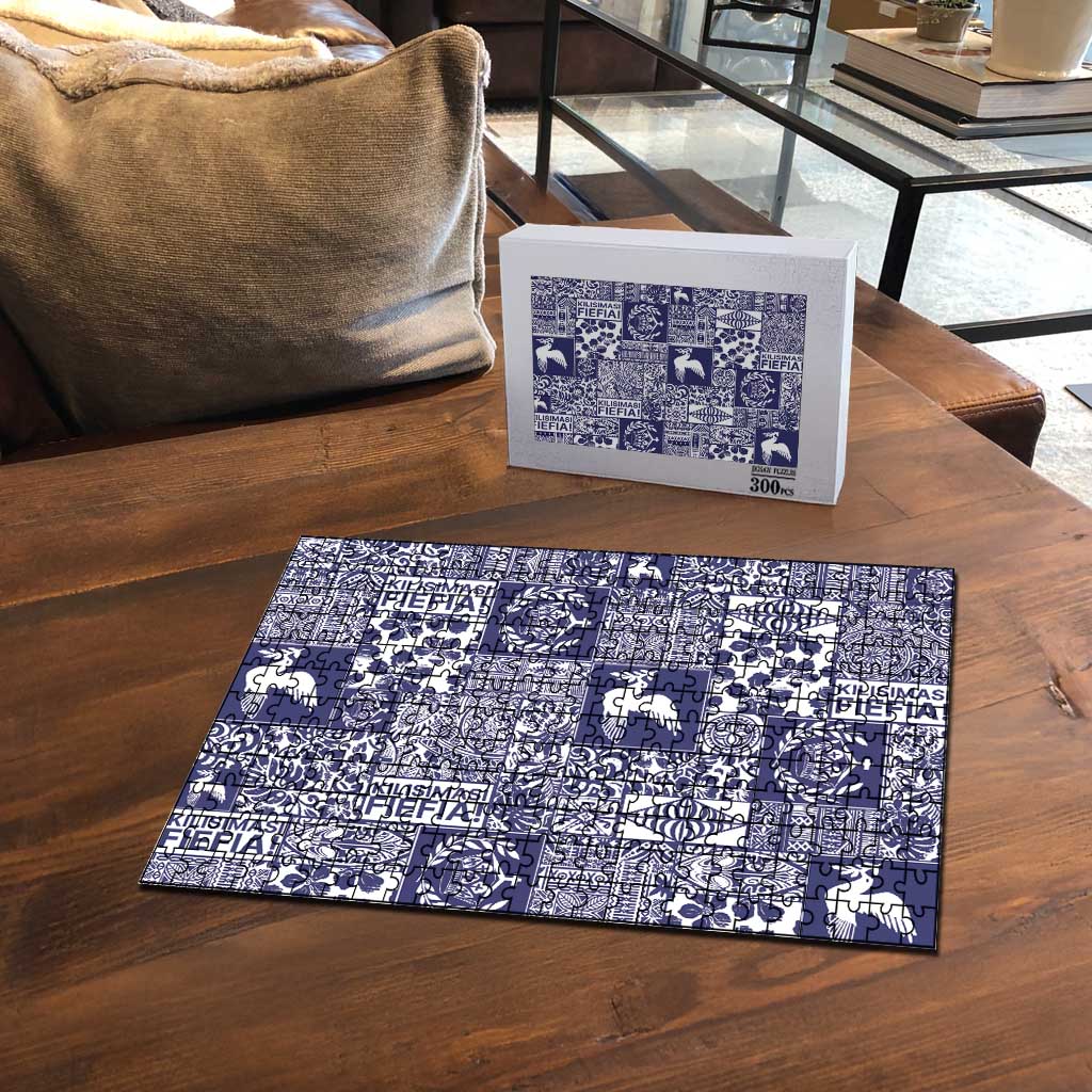 Blue Tonga Kilisimasi Fiefia Puzzle Pacific Patchwork Xmas Vibes - Polynesian Pride