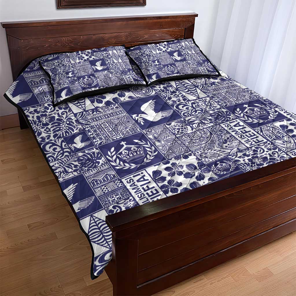 Blue Tonga Kilisimasi Fiefia Quilt Bed Set Pacific Patchwork Xmas Vibes - Polynesian Pride