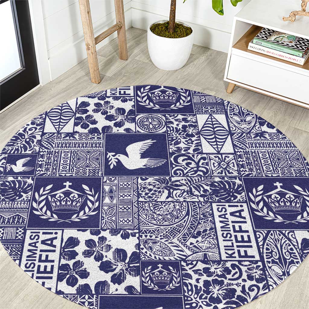 Blue Tonga Kilisimasi Fiefia Round Carpet Pacific Patchwork Xmas Vibes - Polynesian Pride