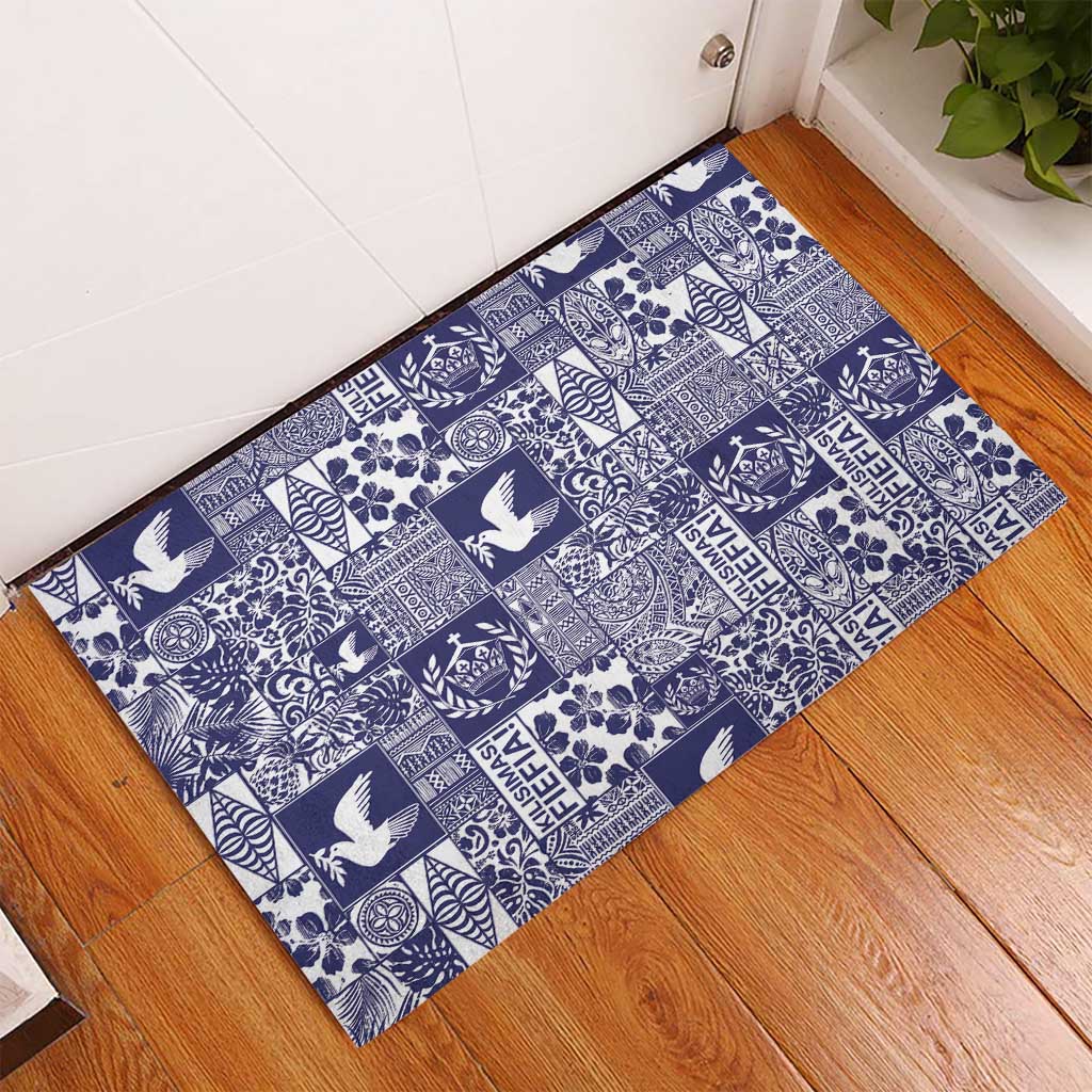 Blue Tonga Kilisimasi Fiefia Rubber Doormat Pacific Patchwork Xmas Vibes - Polynesian Pride