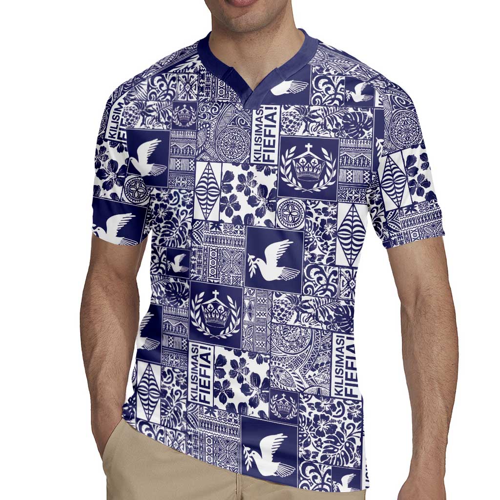 Blue Tonga Kilisimasi Fiefia Rugby Jersey Pacific Patchwork Xmas Vibes - Polynesian Pride
