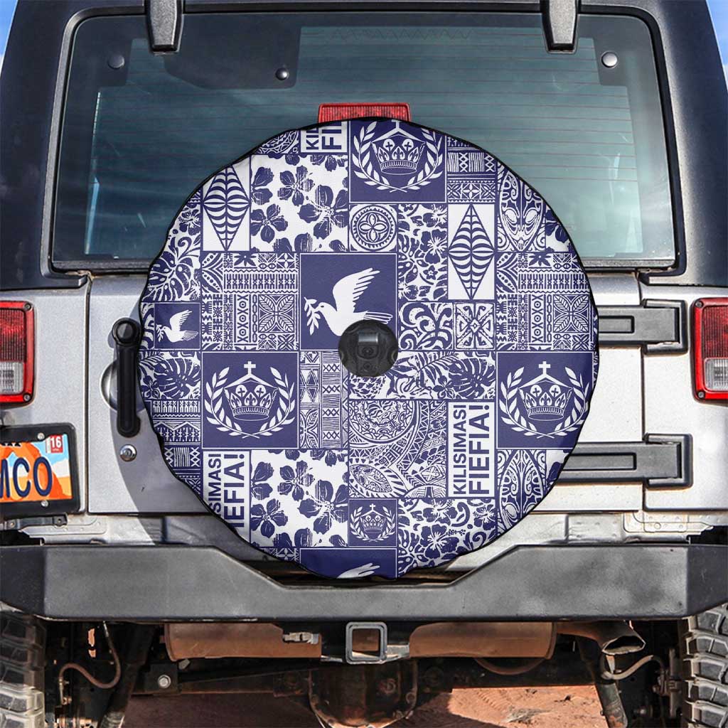 Blue Tonga Kilisimasi Fiefia Spare Tire Cover Pacific Patchwork Xmas Vibes - Polynesian Pride