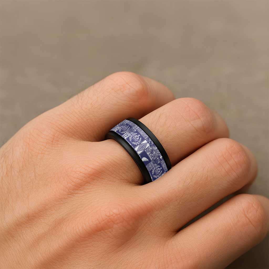 Blue Tonga Kilisimasi Fiefia Spinner Ring Pacific Patchwork Xmas Vibes - Polynesian Pride
