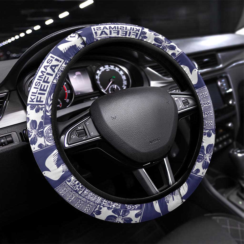 Blue Tonga Kilisimasi Fiefia Steering Wheel Cover Pacific Patchwork Xmas Vibes - Polynesian Pride