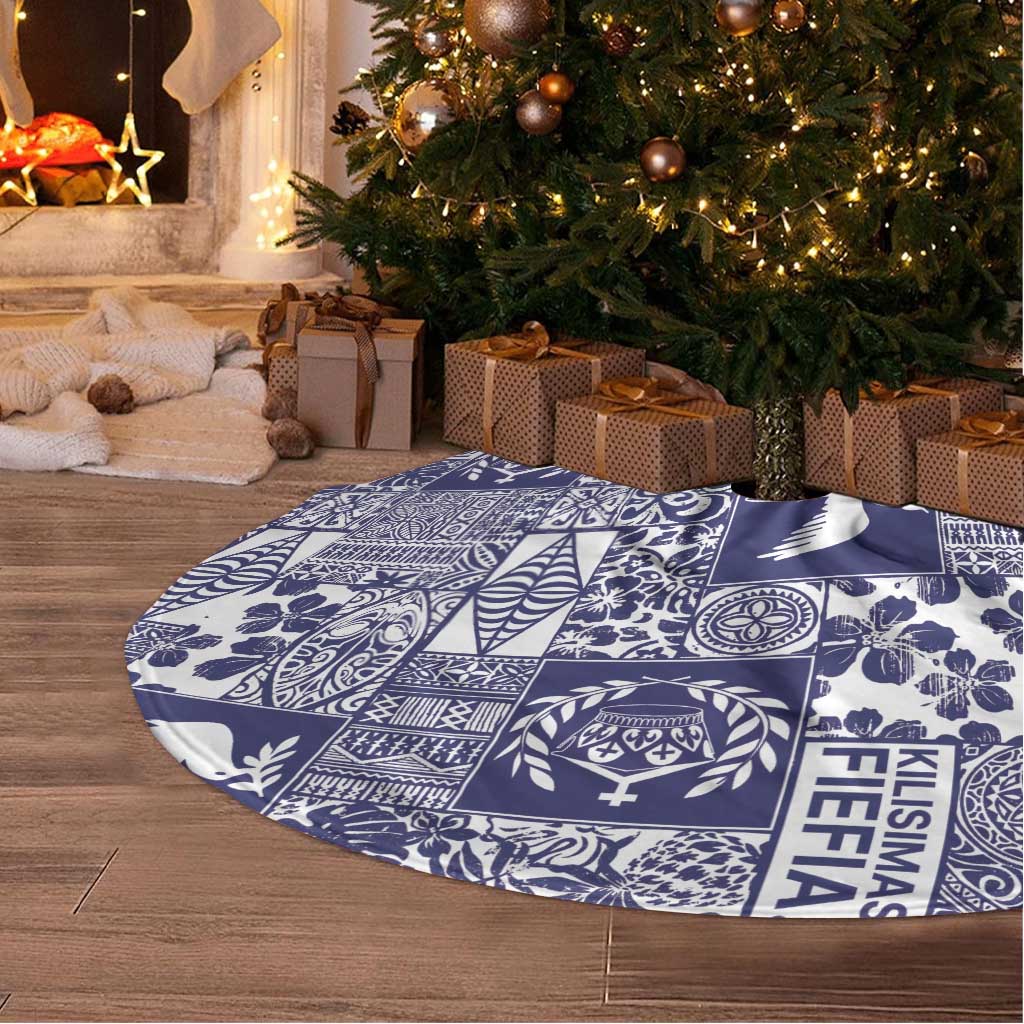 Blue Tonga Kilisimasi Fiefia Tree Skirt Pacific Patchwork Xmas Vibes - Polynesian Pride