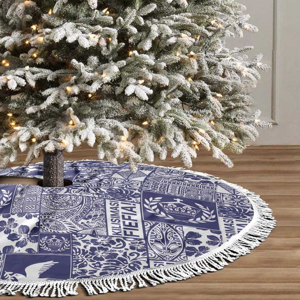 Blue Tonga Kilisimasi Fiefia Tree Skirt Pacific Patchwork Xmas Vibes - Polynesian Pride