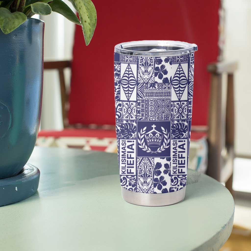 Blue Tonga Kilisimasi Fiefia Tumbler Cup Pacific Patchwork Xmas Vibes - Polynesian Pride