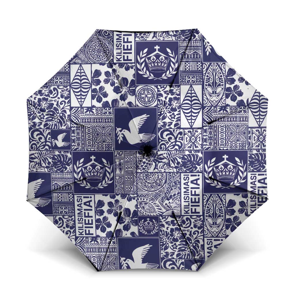 Blue Tonga Kilisimasi Fiefia Umbrella Pacific Patchwork Xmas Vibes - Polynesian Pride