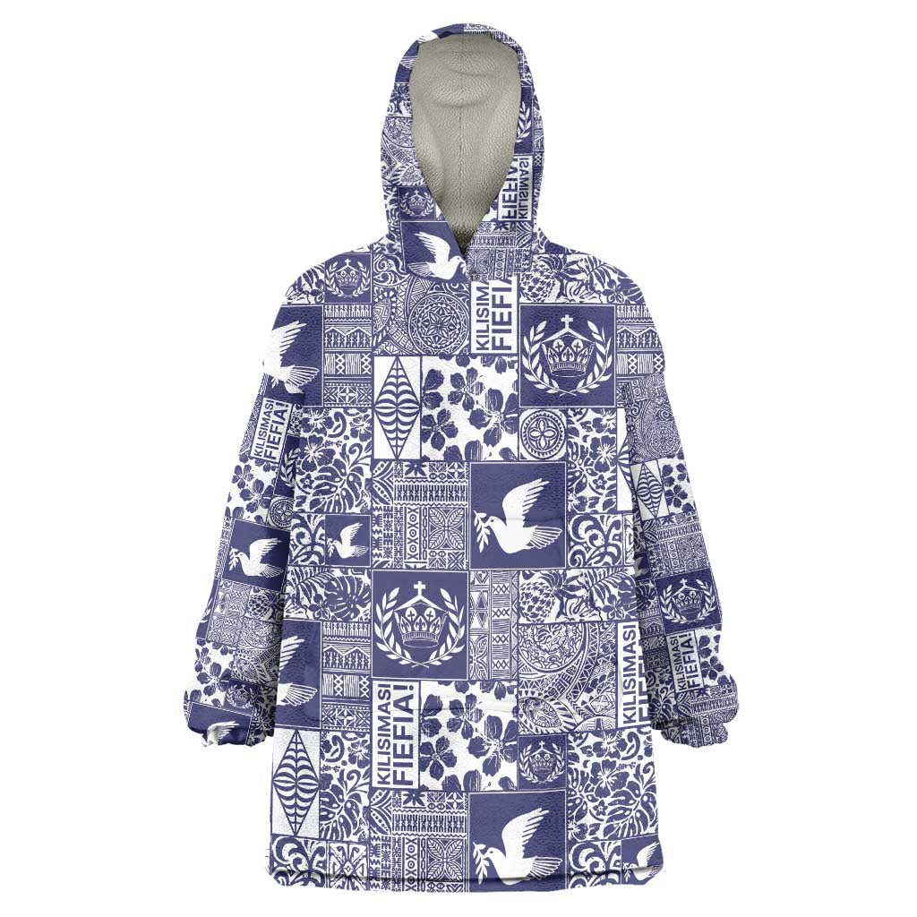 Blue Tonga Kilisimasi Fiefia Wearable Blanket Hoodie Pacific Patchwork Xmas Vibes - Polynesian Pride