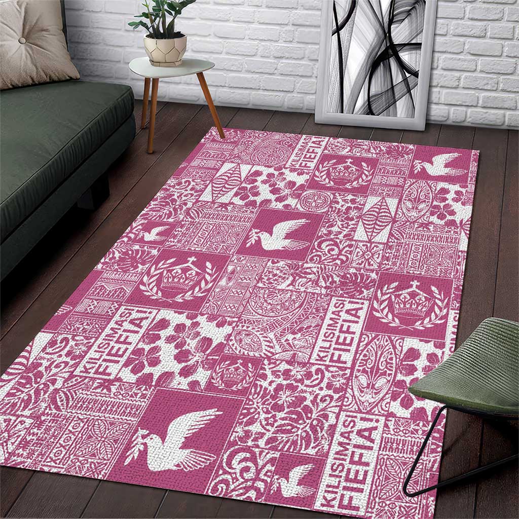 Pink Tonga Kilisimasi Fiefia Area Rug Pacific Patchwork Xmas Vibes - Polynesian Pride