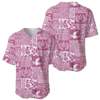 Pink Tonga Kilisimasi Fiefia Baseball Jersey Pacific Patchwork Xmas Vibes - Polynesian Pride