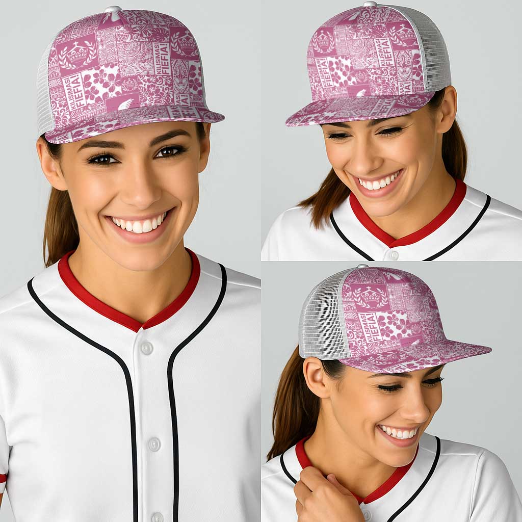 Pink Tonga Kilisimasi Fiefia Baseball Net Cap Pacific Patchwork Xmas Vibes - Polynesian Pride