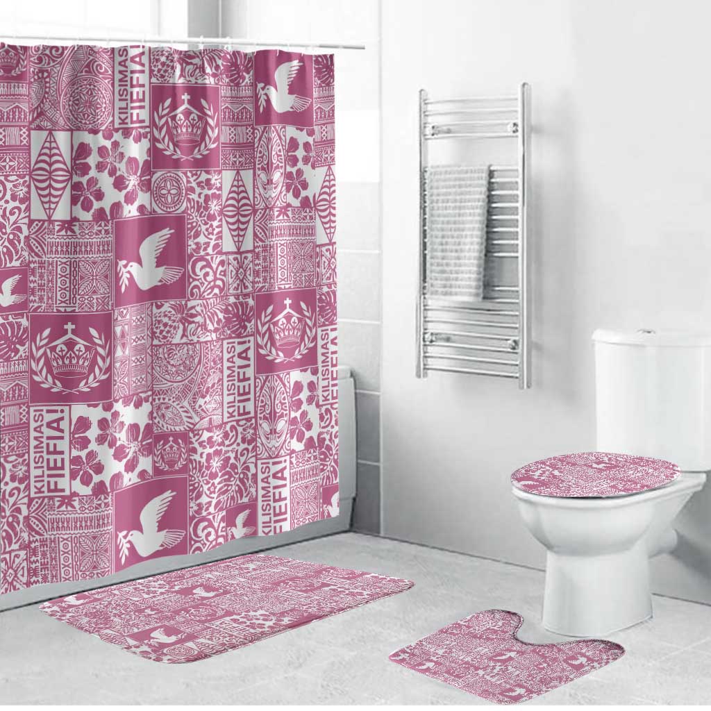 Pink Tonga Kilisimasi Fiefia Bathroom Set Pacific Patchwork Xmas Vibes - Polynesian Pride