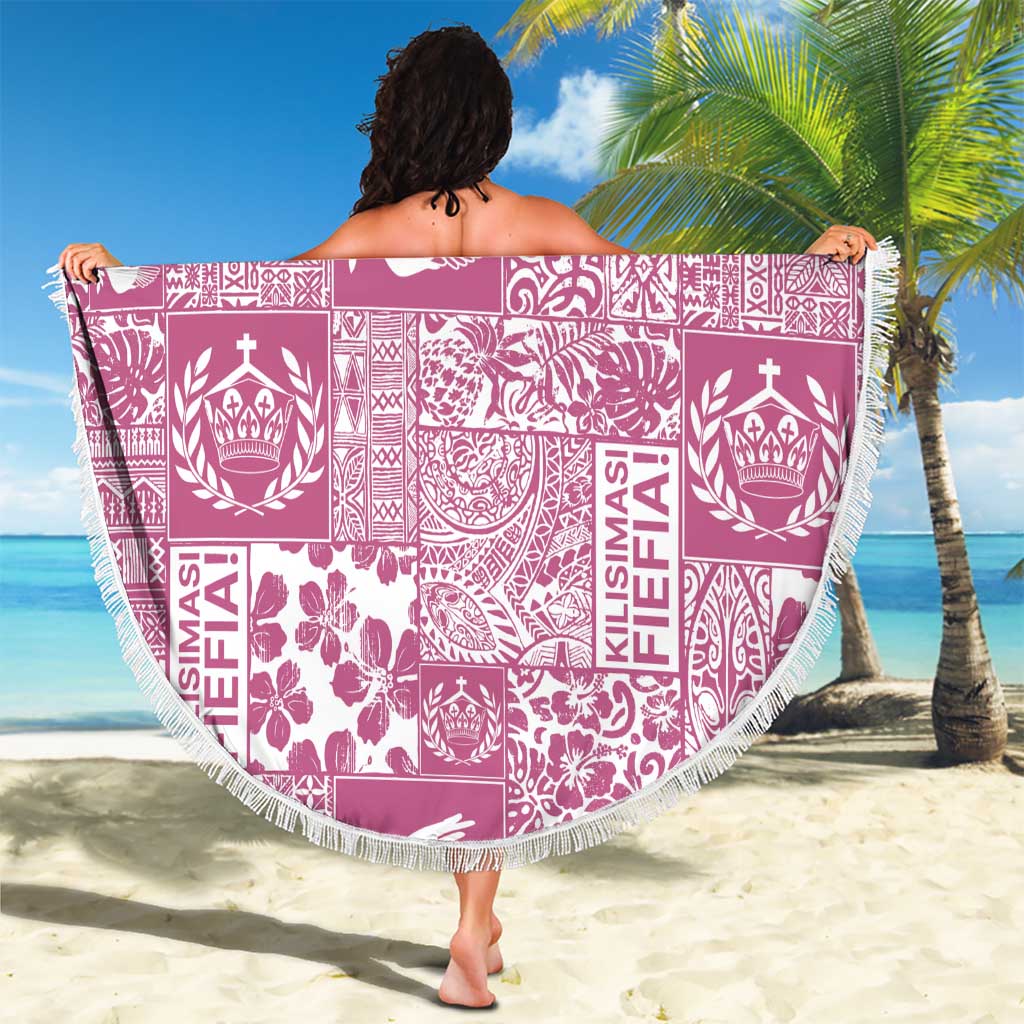 Pink Tonga Kilisimasi Fiefia Beach Blanket Pacific Patchwork Xmas Vibes - Polynesian Pride