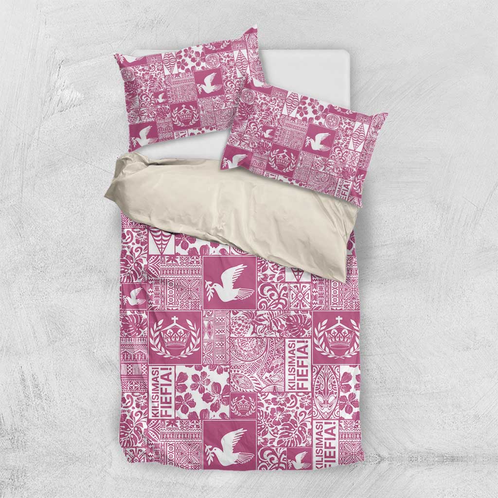 Pink Tonga Kilisimasi Fiefia Bedding Set Pacific Patchwork Xmas Vibes - Polynesian Pride