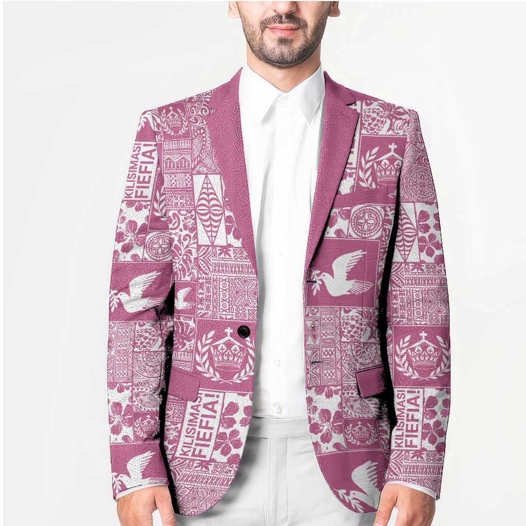 Pink Tonga Kilisimasi Fiefia Blazer Pacific Patchwork Xmas Vibes - Polynesian Pride