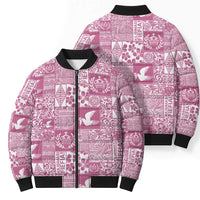 Pink Tonga Kilisimasi Fiefia Bomber Puffer Jacket Pacific Patchwork Xmas Vibes - Polynesian Pride