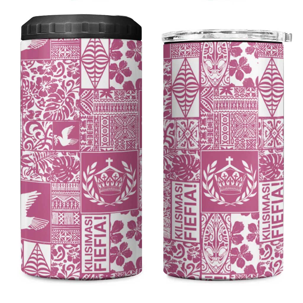 Pink Tonga Kilisimasi Fiefia 4 in 1 Can Cooler Tumbler Pacific Patchwork Xmas Vibes - Polynesian Pride