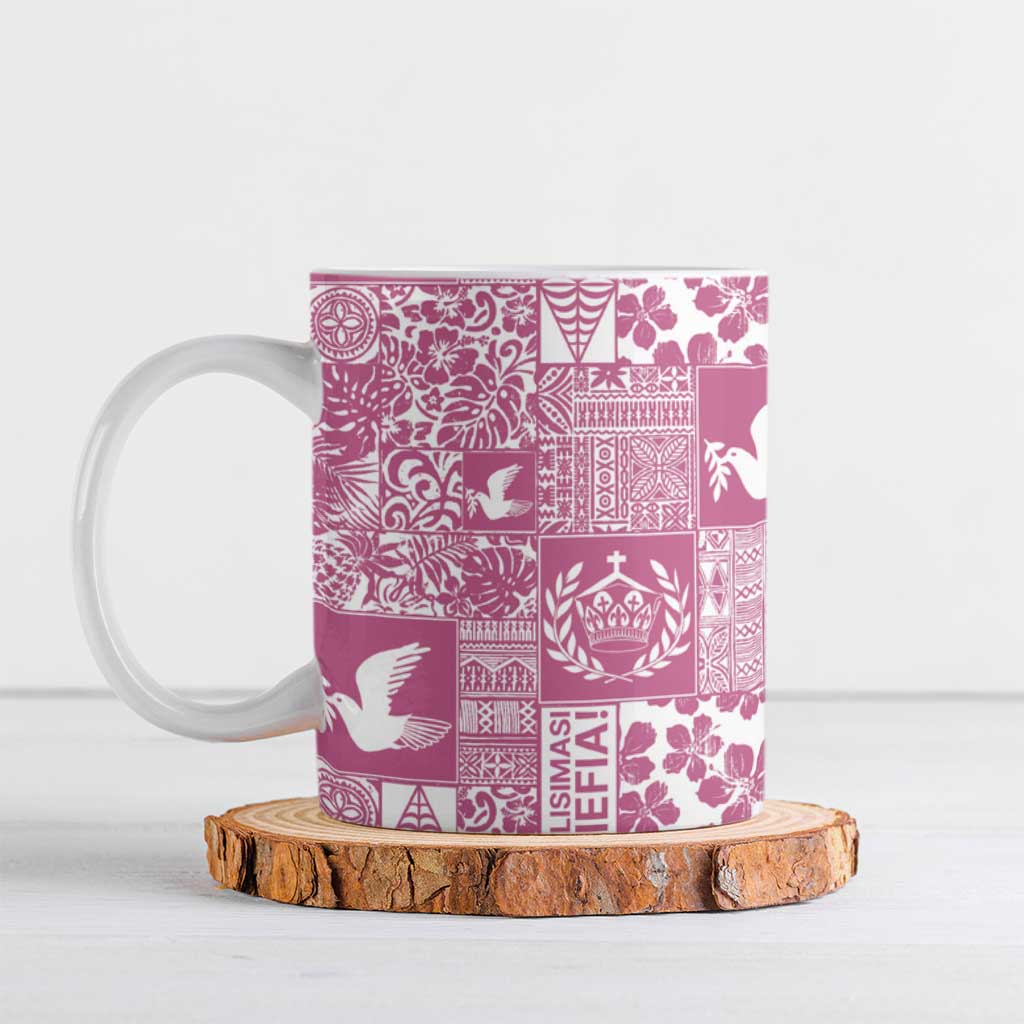 Pink Tonga Kilisimasi Fiefia Ceramic Mug Pacific Patchwork Xmas Vibes - Polynesian Pride