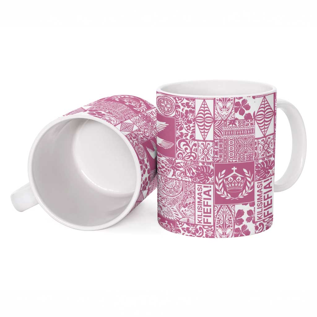 Pink Tonga Kilisimasi Fiefia Ceramic Mug Pacific Patchwork Xmas Vibes - Polynesian Pride