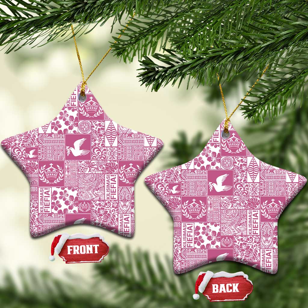 Pink Tonga Kilisimasi Fiefia Ceramic Ornament Pacific Patchwork Xmas Vibes - Polynesian Pride