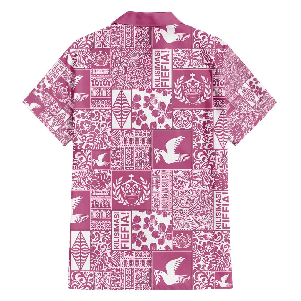 Pink Tonga Kilisimasi Fiefia Family Matching Long Sleeve Bodycon Dress and Hawaiian Shirt Pacific Patchwork Xmas Vibes - Polynesian Pride