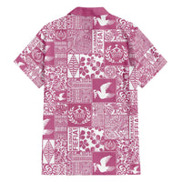 Pink Tonga Kilisimasi Fiefia Family Matching Off The Shoulder Long Sleeve Dress and Hawaiian Shirt Pacific Patchwork Xmas Vibes - Polynesian Pride