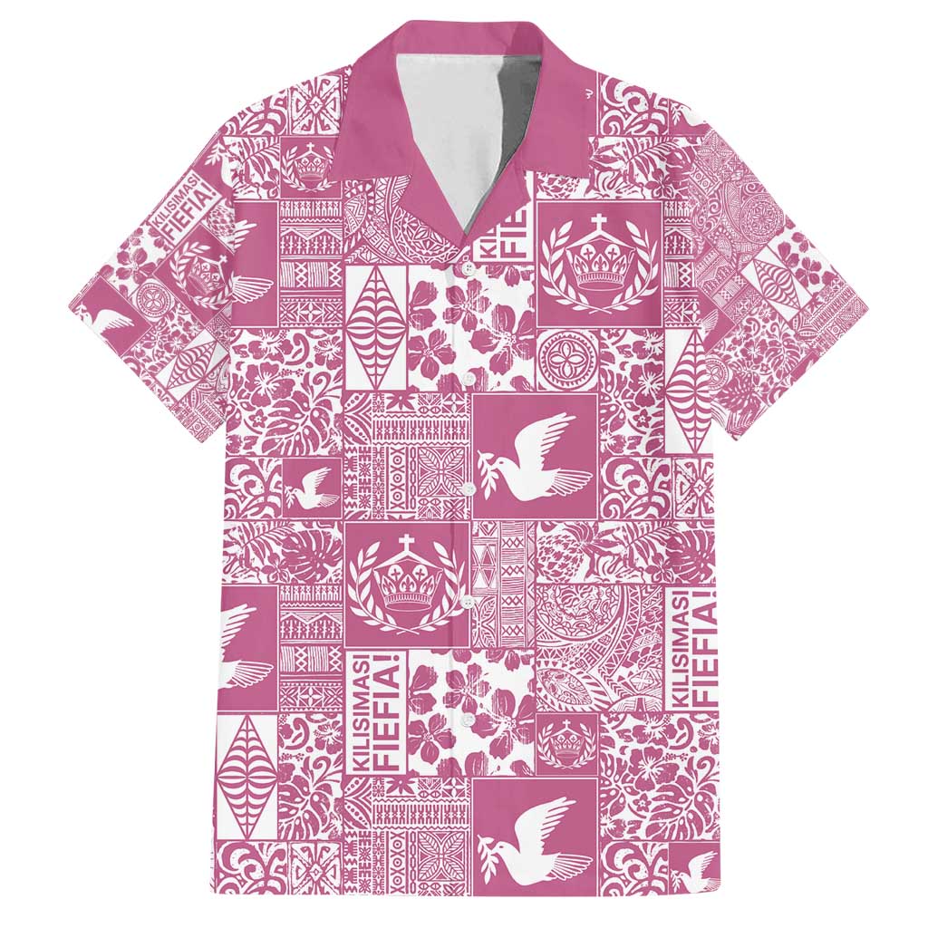 Pink Tonga Kilisimasi Fiefia Family Matching Off Shoulder Maxi Dress and Hawaiian Shirt Pacific Patchwork Xmas Vibes - Polynesian Pride
