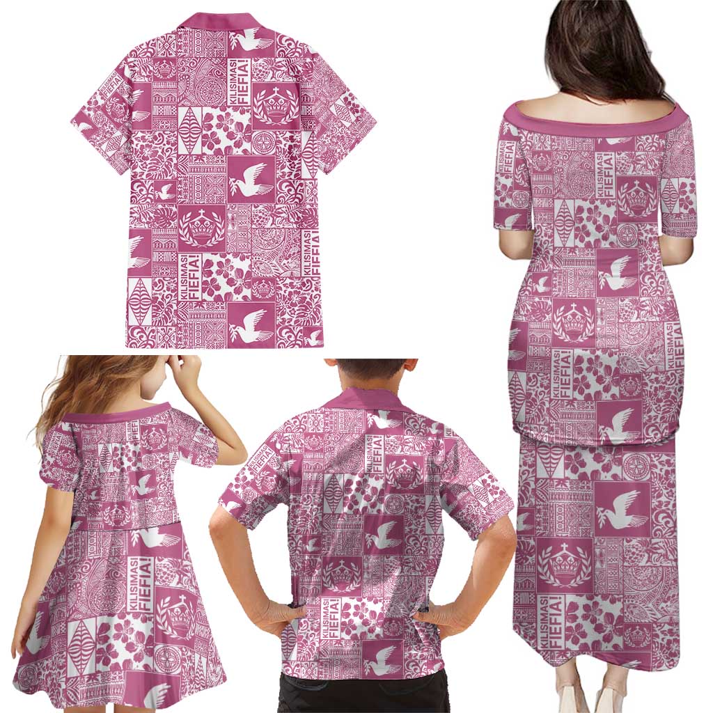 Pink Tonga Kilisimasi Fiefia Family Matching Puletasi and Hawaiian Shirt Pacific Patchwork Xmas Vibes - Polynesian Pride