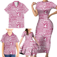 Pink Tonga Kilisimasi Fiefia Family Matching Short Sleeve Bodycon Dress and Hawaiian Shirt Pacific Patchwork Xmas Vibes - Polynesian Pride