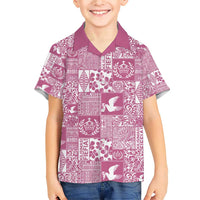 Pink Tonga Kilisimasi Fiefia Family Matching Short Sleeve Bodycon Dress and Hawaiian Shirt Pacific Patchwork Xmas Vibes - Polynesian Pride