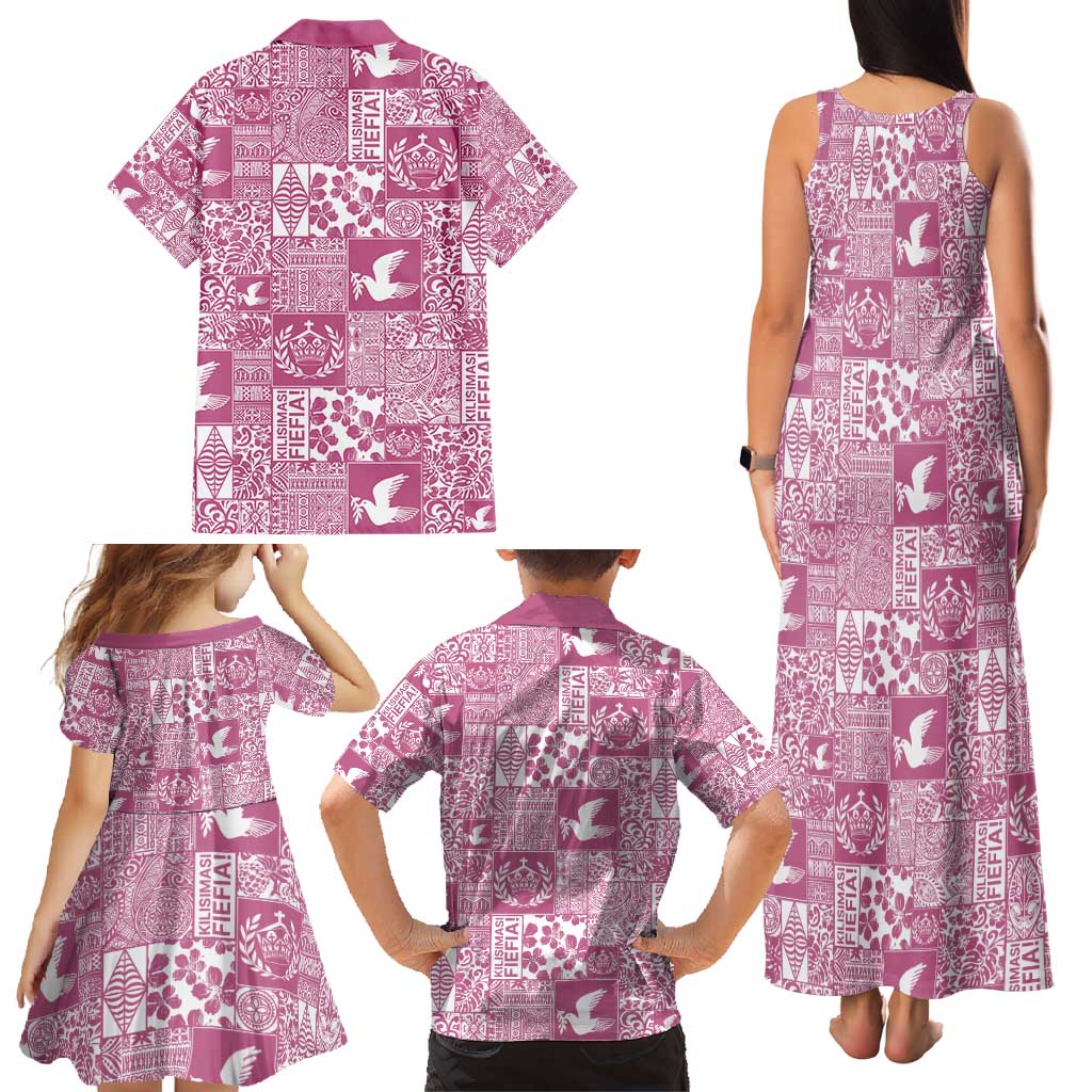 Pink Tonga Kilisimasi Fiefia Family Matching Tank Maxi Dress and Hawaiian Shirt Pacific Patchwork Xmas Vibes - Polynesian Pride
