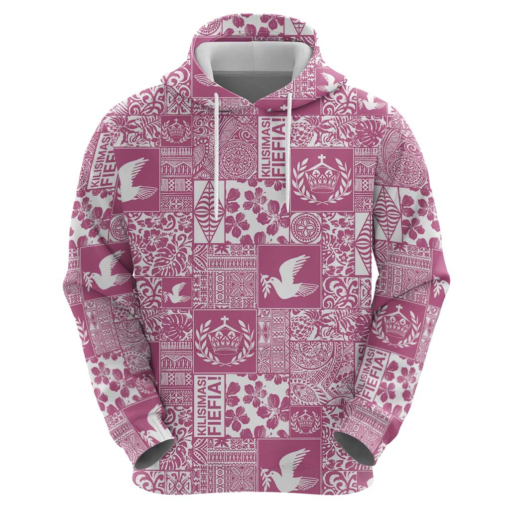 Pink Tonga Kilisimasi Fiefia Hoodie Pacific Patchwork Xmas Vibes - Polynesian Pride