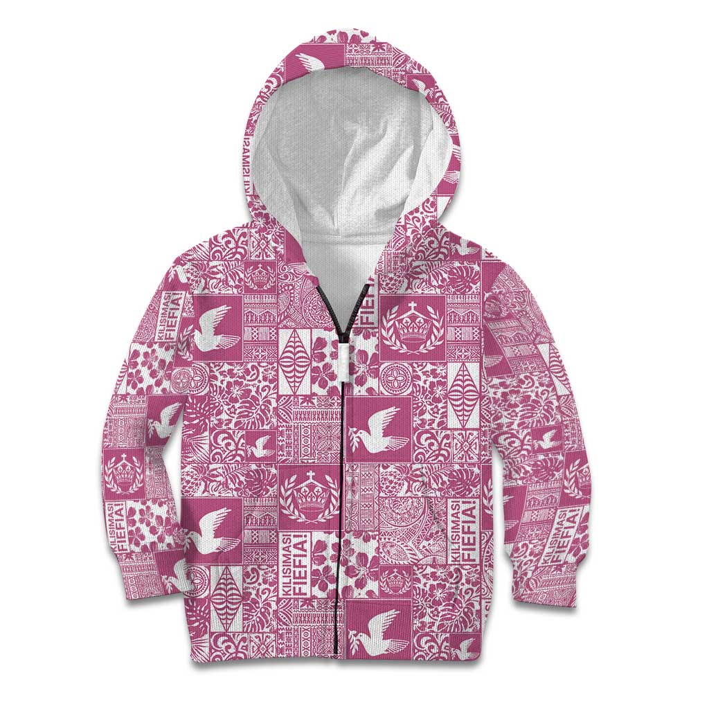 Pink Tonga Kilisimasi Fiefia Kid Hoodie Pacific Patchwork Xmas Vibes - Polynesian Pride