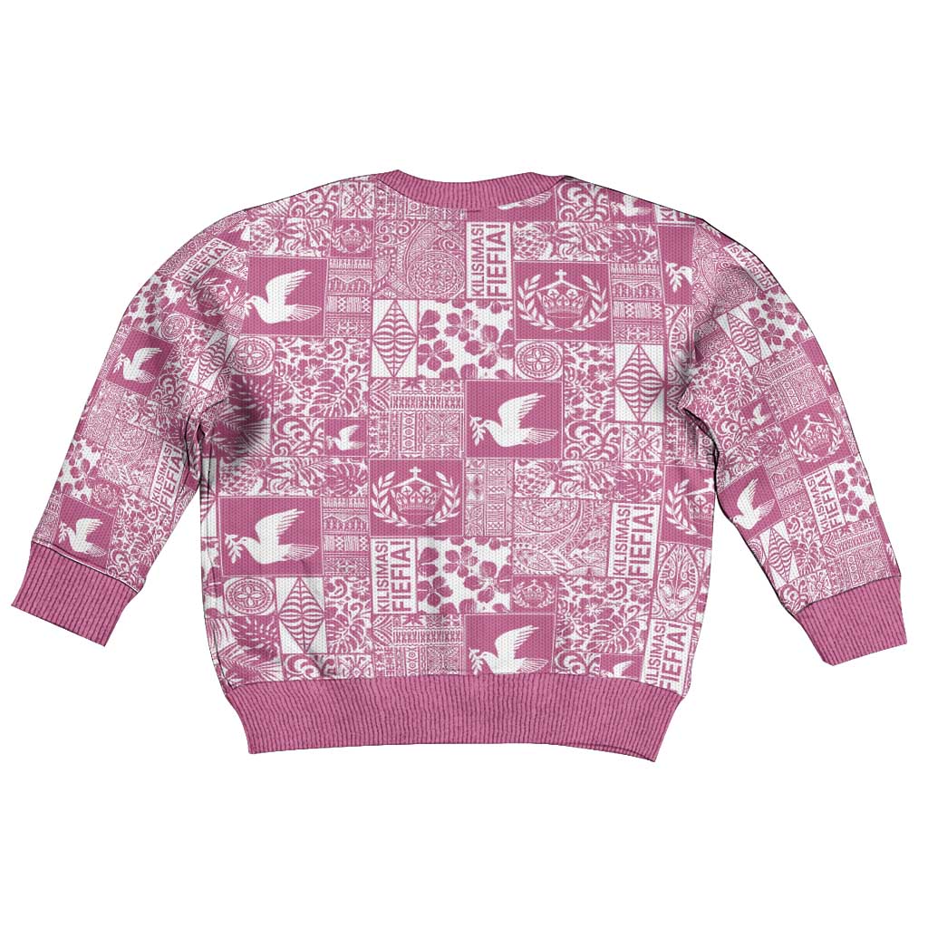 Pink Tonga Kilisimasi Fiefia Kid Ugly Christmas Sweater Pacific Patchwork Xmas Vibes - Polynesian Pride