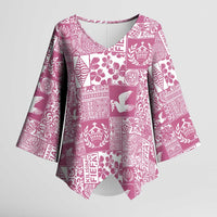 Pink Tonga Kilisimasi Fiefia Kimono Sleeve Blouse Pacific Patchwork Xmas Vibes - Polynesian Pride