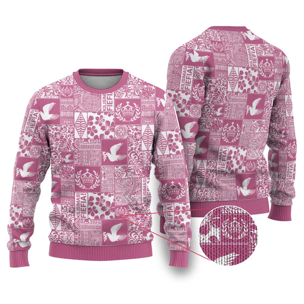 Pink Tonga Kilisimasi Fiefia Ugly Christmas Sweater Pacific Patchwork Xmas Vibes - Polynesian Pride