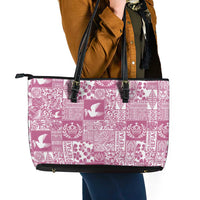 Pink Tonga Kilisimasi Fiefia Leather Tote Bag Pacific Patchwork Xmas Vibes - Polynesian Pride