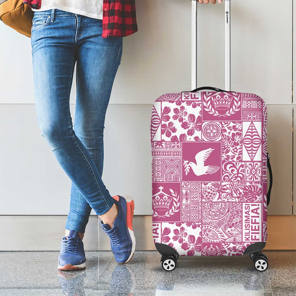 Pink Tonga Kilisimasi Fiefia Luggage Cover Pacific Patchwork Xmas Vibes - Polynesian Pride