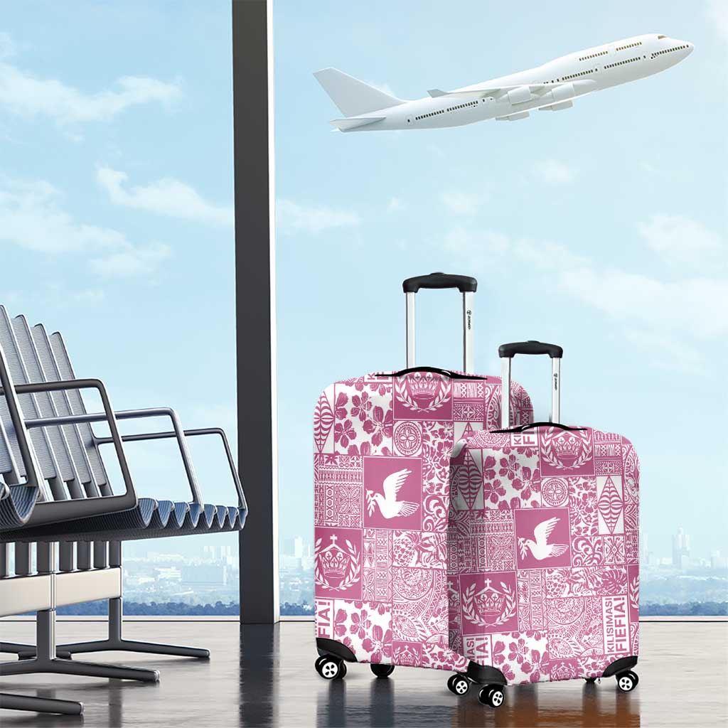 Pink Tonga Kilisimasi Fiefia Luggage Cover Pacific Patchwork Xmas Vibes - Polynesian Pride