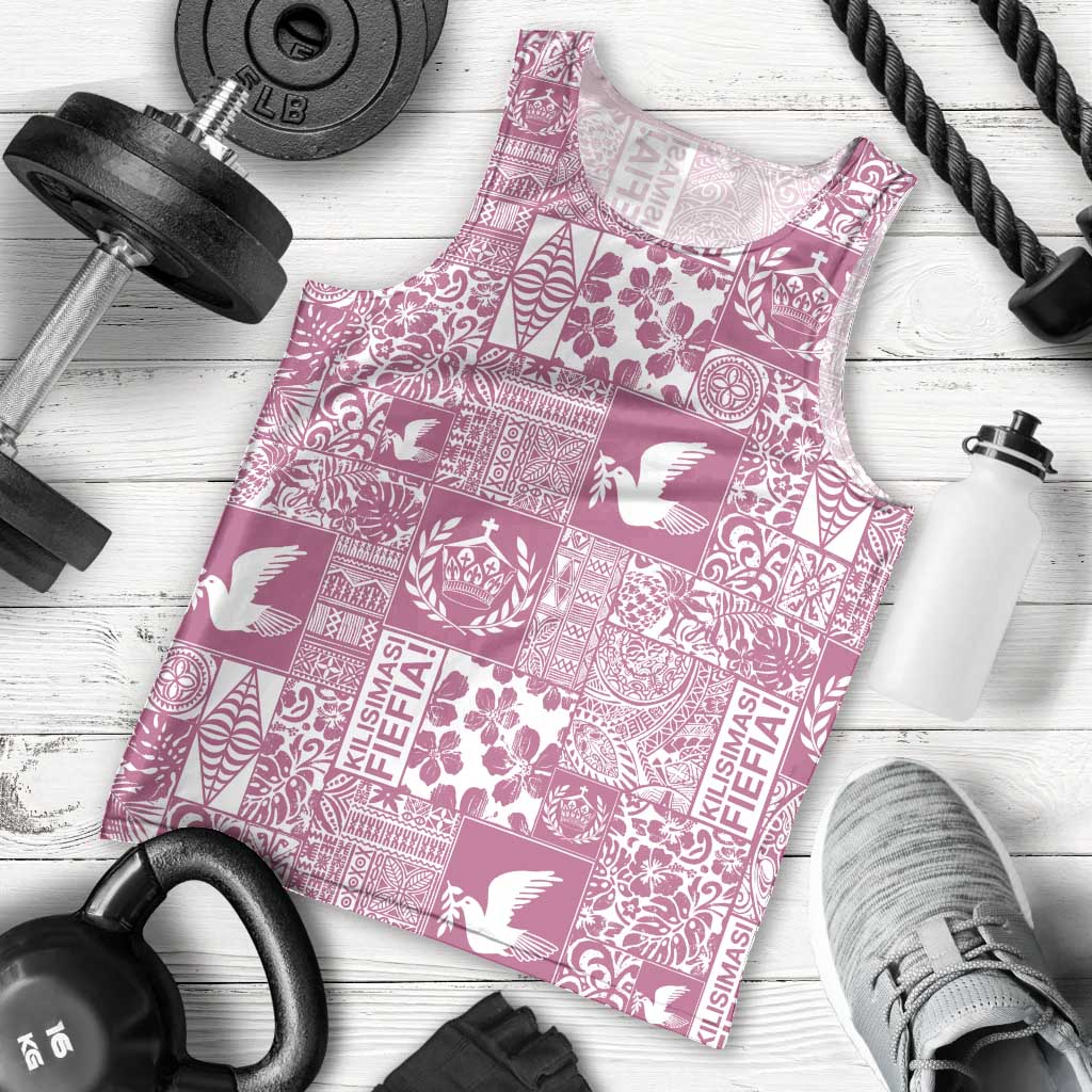 Pink Tonga Kilisimasi Fiefia Men Tank Top Pacific Patchwork Xmas Vibes - Polynesian Pride