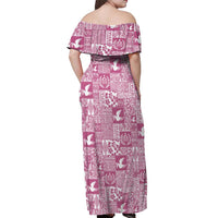 Pink Tonga Kilisimasi Fiefia Off Shoulder Maxi Dress Pacific Patchwork Xmas Vibes - Polynesian Pride