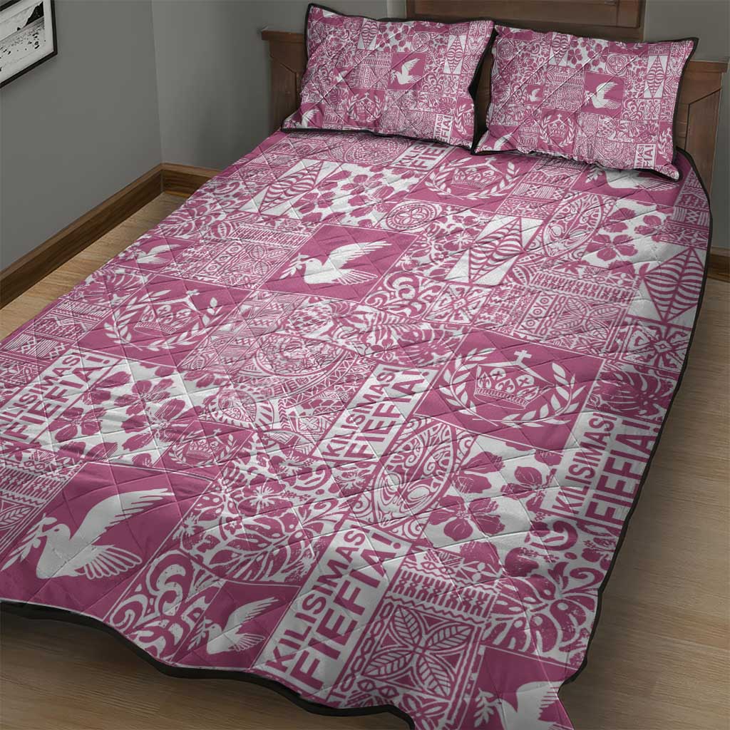 Pink Tonga Kilisimasi Fiefia Quilt Bed Set Pacific Patchwork Xmas Vibes - Polynesian Pride