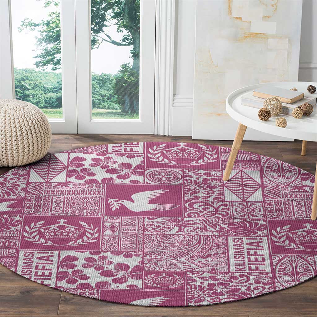 Pink Tonga Kilisimasi Fiefia Round Carpet Pacific Patchwork Xmas Vibes - Polynesian Pride