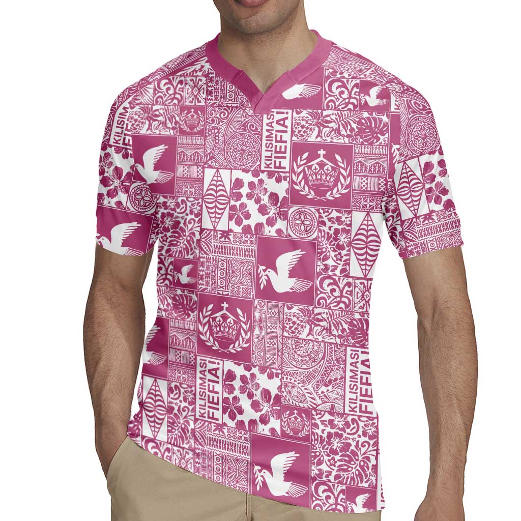 Pink Tonga Kilisimasi Fiefia Rugby Jersey Pacific Patchwork Xmas Vibes - Polynesian Pride