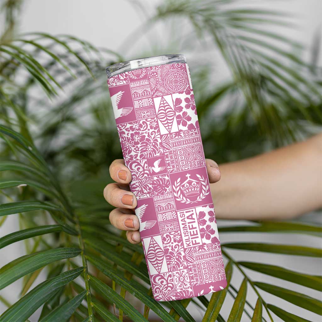 Pink Tonga Kilisimasi Fiefia Skinny Tumbler Pacific Patchwork Xmas Vibes - Polynesian Pride