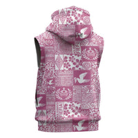 Pink Tonga Kilisimasi Fiefia Sleeveless Hoodie Pacific Patchwork Xmas Vibes - Polynesian Pride