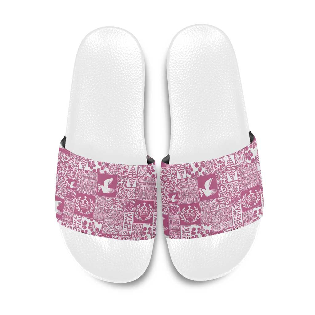 Pink Tonga Kilisimasi Fiefia Slide Sandals Pacific Patchwork Xmas Vibes - Polynesian Pride