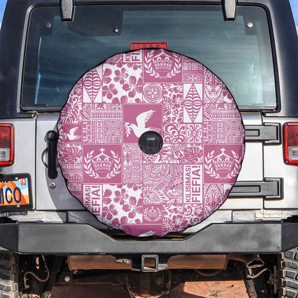 Pink Tonga Kilisimasi Fiefia Spare Tire Cover Pacific Patchwork Xmas Vibes - Polynesian Pride